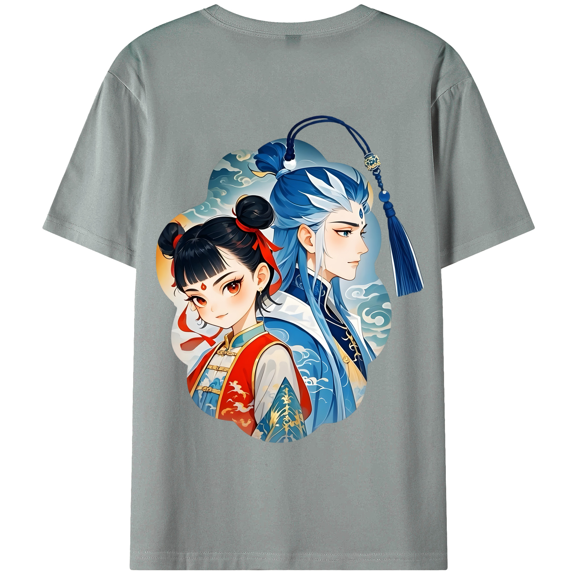 （画像用） Ne Zha 2 ナタ 魔童の大暴れ 綿100％ メンズ半袖Tシャツ（バックプリント） 通気性